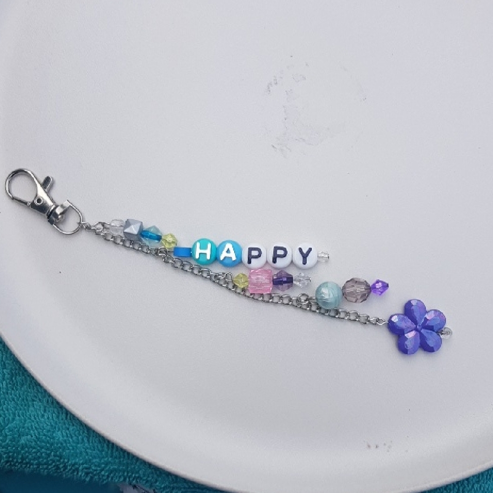 Patch & Roam Cute but Rude ''Happy' beaded purse or key charm colorful playful